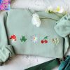 Cute Wildflowers Embroidered Crewneck-dark Green Daisy Sweatshirt