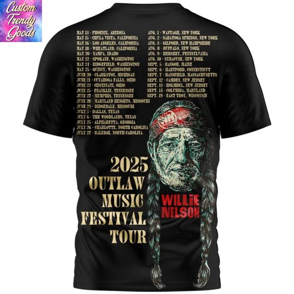 Willie Nelson 2025 Outlaw Music Festival Tour 3D T-Shirt