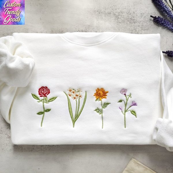 Embroidered  Birth Month Birth Flower Sweatshirt