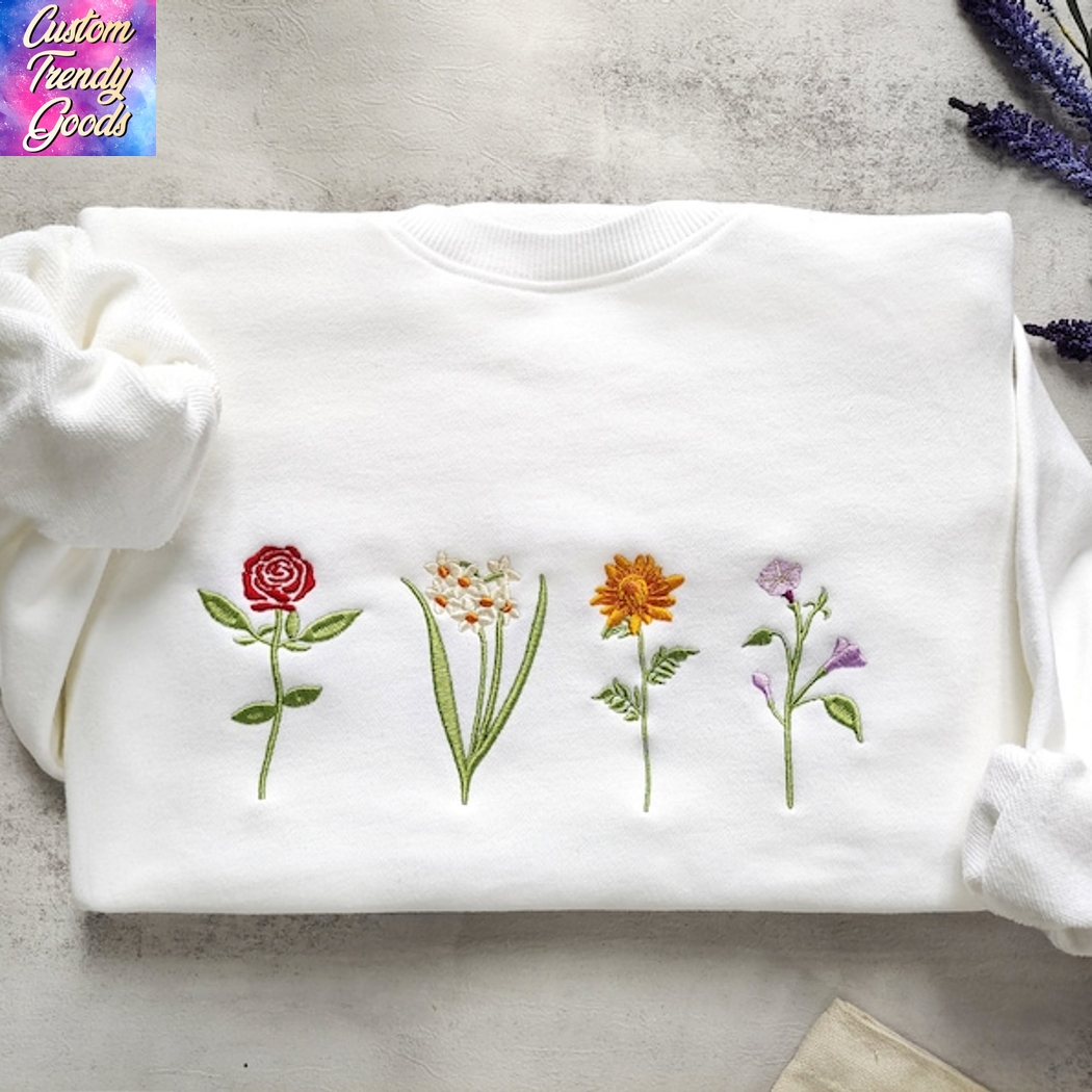 Embroidered Birth Month Birth Flower Sweatshirt Embroidered Birth Month Birth Flower Sweatshirt
