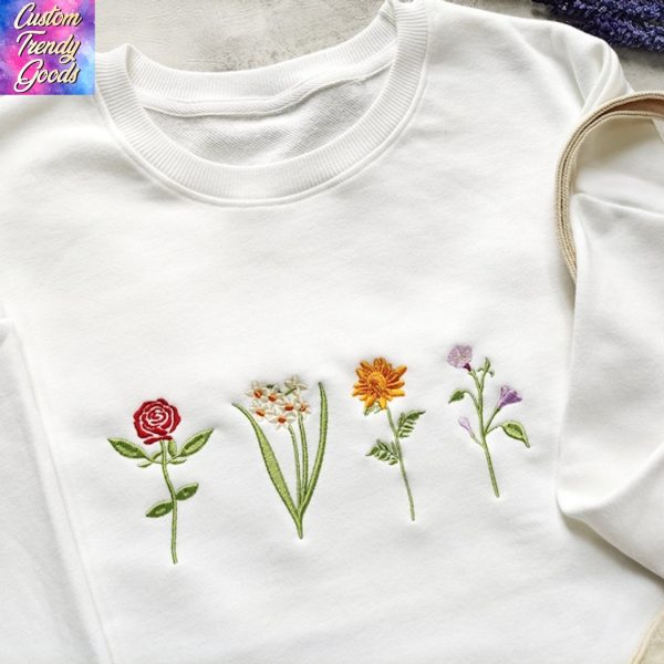 Embroidered  Birth Month Birth Flower Sweatshirt
