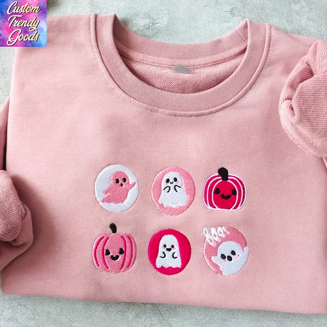 Embroidered Cookies Boo Ghost And Pumpkin Sweatshirt Embroidered Cookies Boo Ghost And Pumpkin Sweatshirt