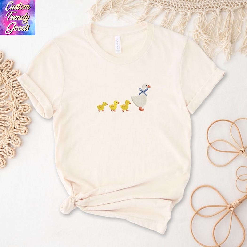 Embroidered Mama Duck and Baby Ducklings,Cute Duck,Mama Goose Shirt Embroidered Mama Duck and Baby Ducklings,Cute Duck,Mama Goose Shirt
