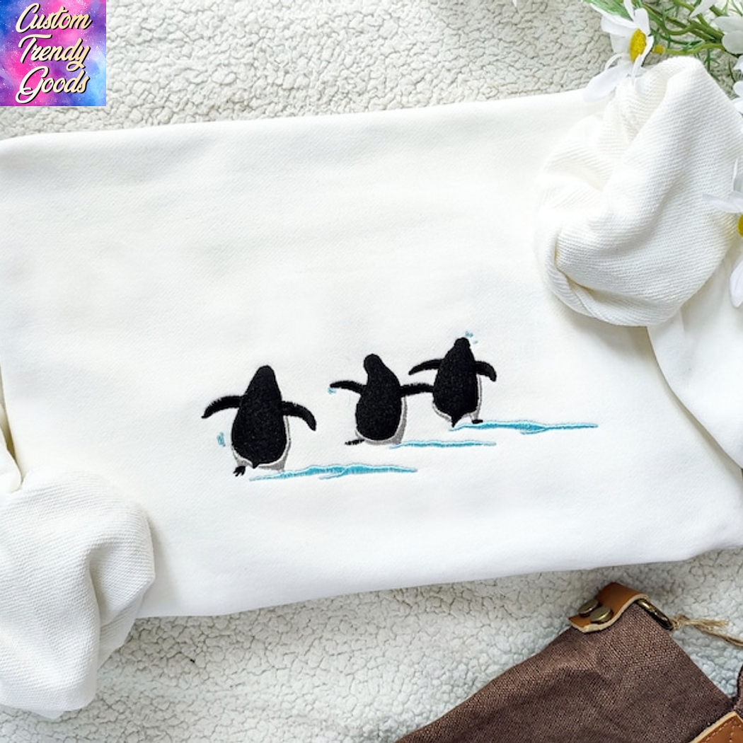 Embroidered Penguin Sarcastic Penguin Sweatshirt Embroidered Penguin Sarcastic Penguin Sweatshirt