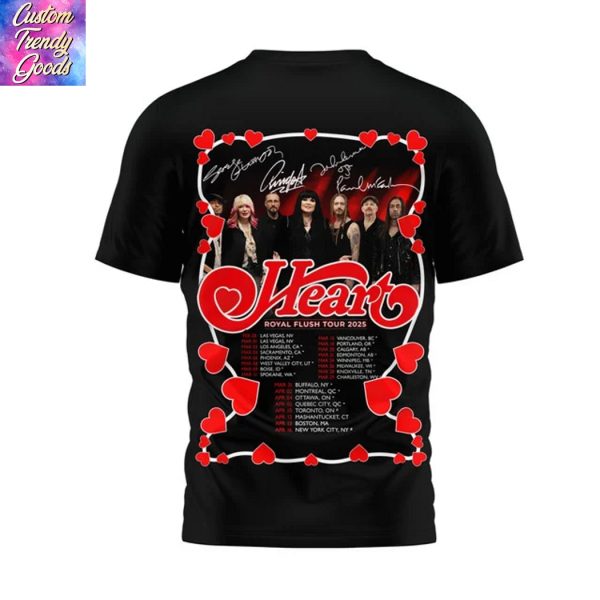 Heart – Royal Flush Tour 2025 Signature 3D T-Shirt