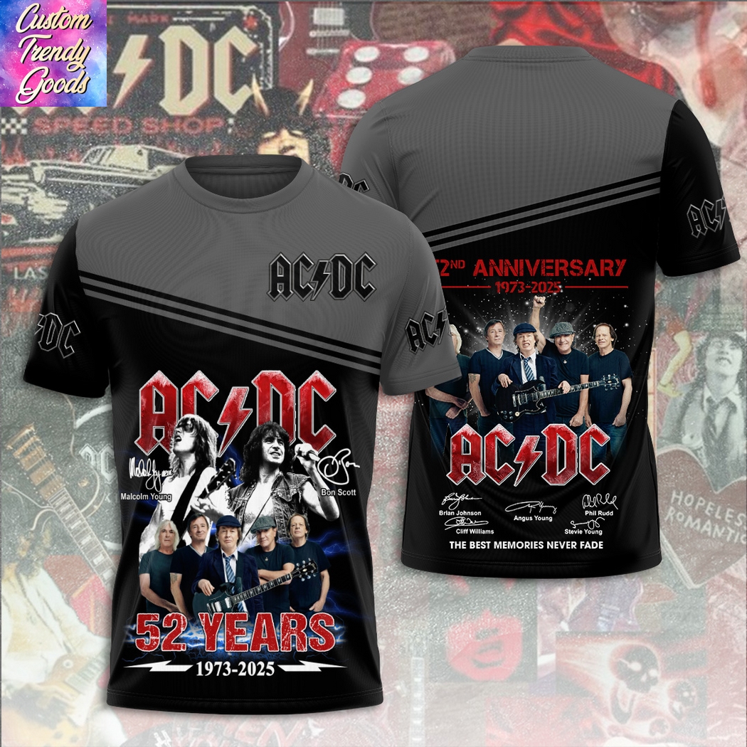 AC DC 52 Years 1973-2025 Signature Thank You For The Memories 3D T-Shirt AC DC 52 Years 1973-2025 Signature Thank You For The Memories 3D T-Shirt