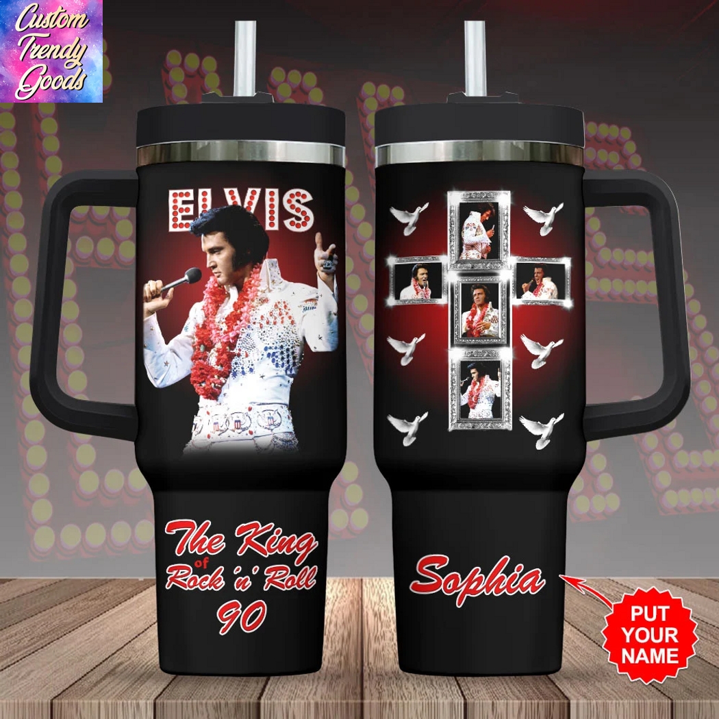 Personalized Elvis Presley The King Rock N Roll 90 Tumbler With Handle And Straw Personalized Elvis Presley The King Rock N Roll 90 Tumbler With Handle And Straw
