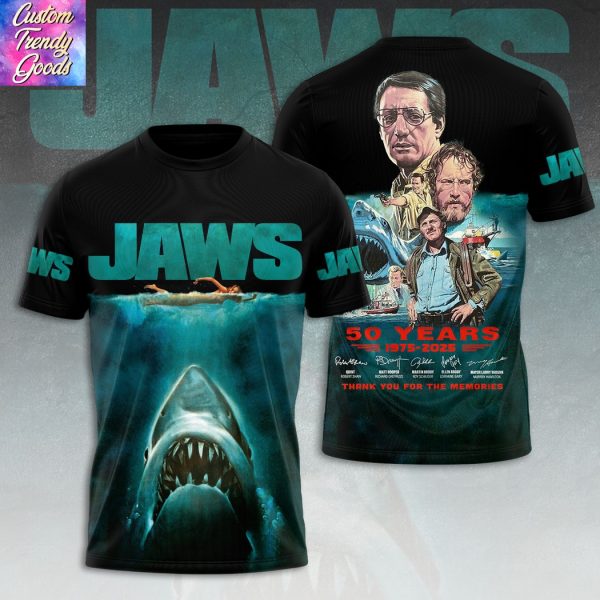 Jaws 50 Years 1975-2025 Signature Thank You For The Memories 3D T-Shirt