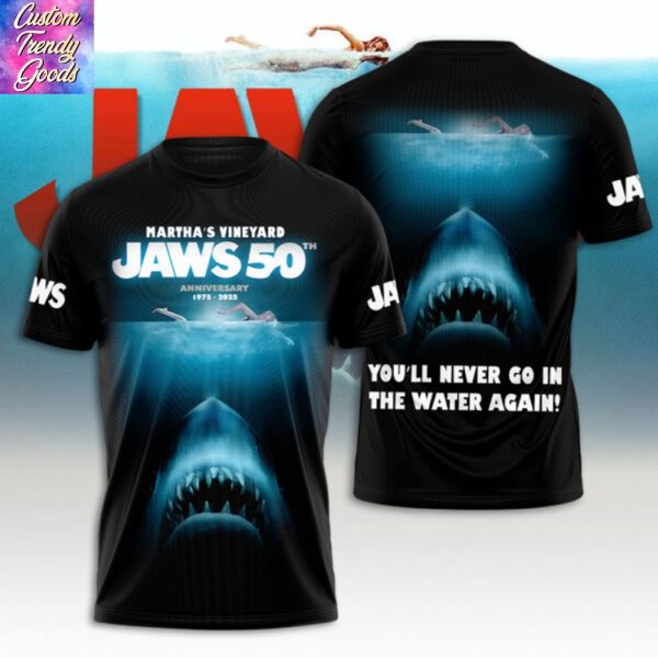 Jaws 50th Anniversary 1975-2025 Martha Vineyard You ll Never Go In The Water Again 3D T-Shirt