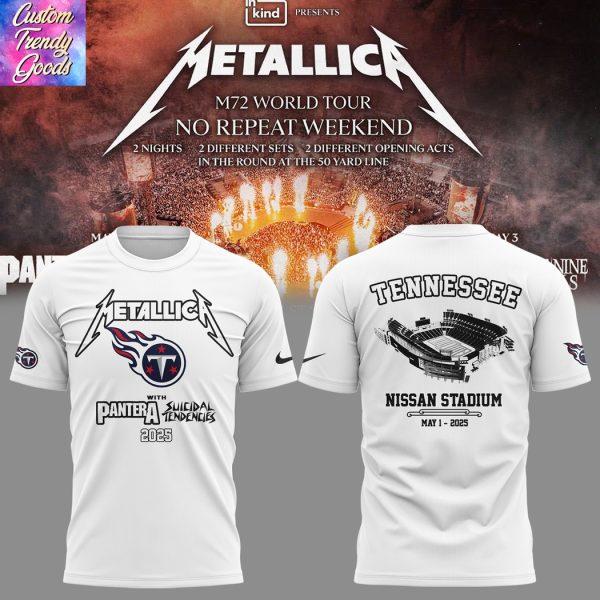 Metallica M72 World Tour Tennessee Titans 3D T-Shirt – White