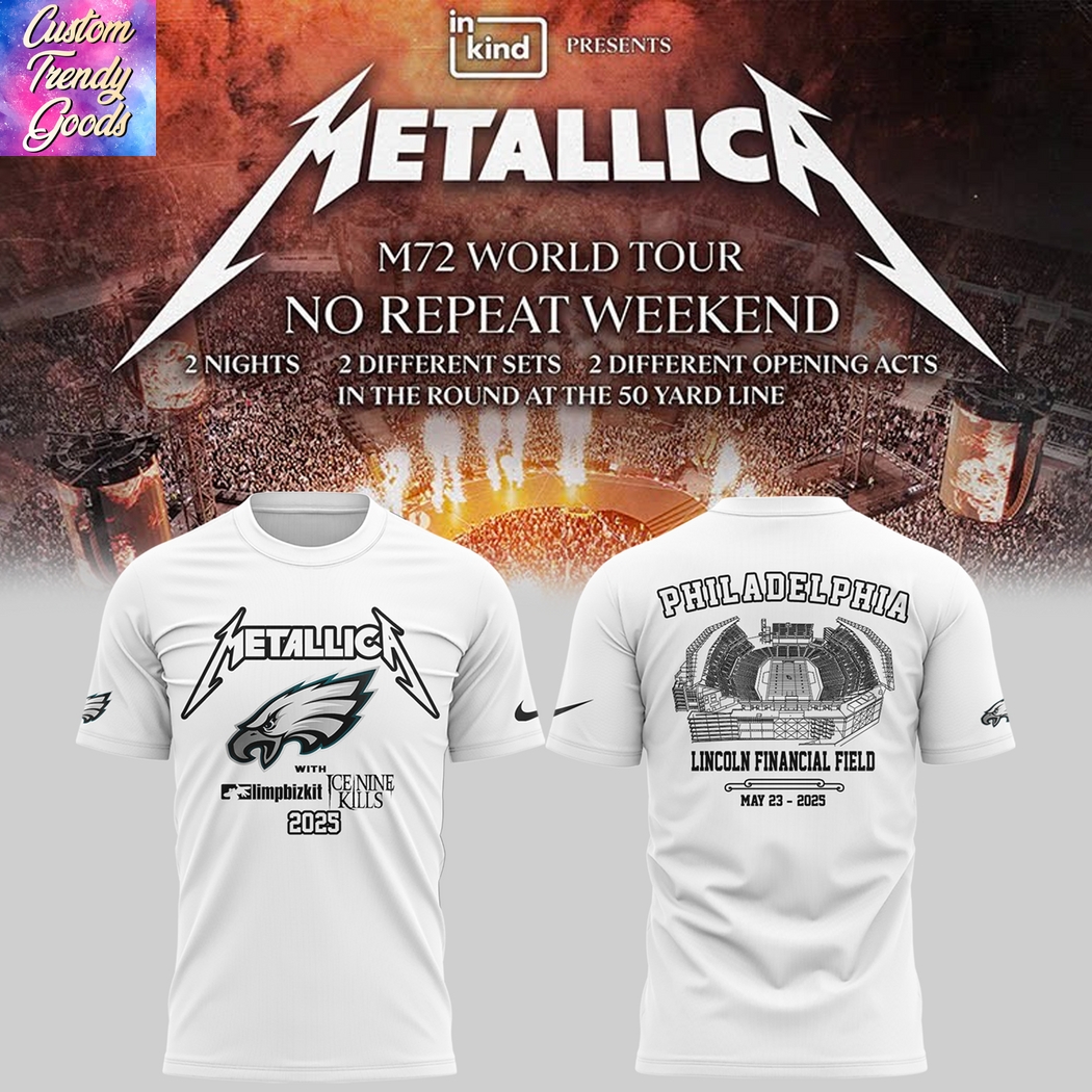 Metallica M72 World Tour x Philadelphia Eagles 3D T-Shirt - White Metallica M72 World Tour x Philadelphia Eagles 3D T-Shirt - White