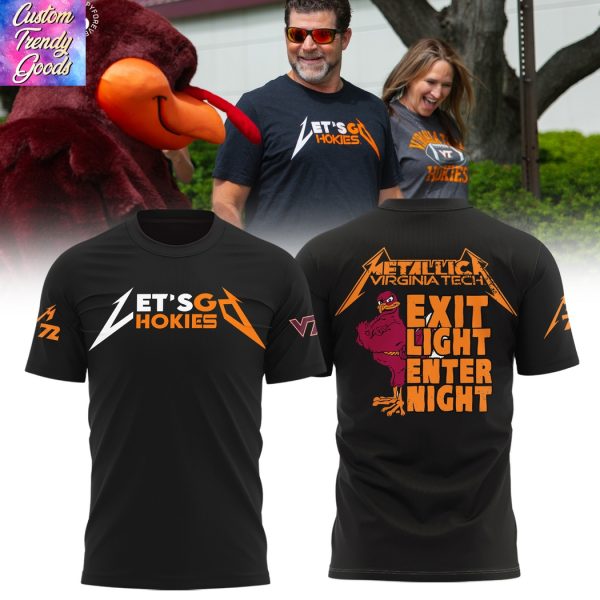 Virginia Tech Hokies Metallica Exit Light Enter Night Let Go Hokies 3D T-Shirt – Black