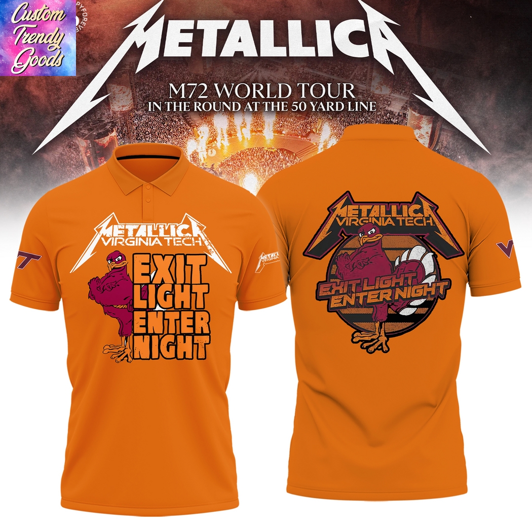 Virginia Tech Hokies Metallica M72 World Tour Exit Light Enter Night 3D T-Shirt - Orange Virginia Tech Hokies Metallica M72 World Tour Exit Light Enter Night 3D T-Shirt - Orange